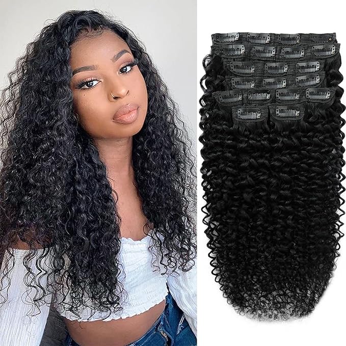 Curly Clip In Hair Extensions Human Hair 20 Inch 3C 4A 110g 8pcs Kinky Curly Clip Ins Full Head for Women Brazilian Remy Human Hair Extensions Natural Color with 20 Clips