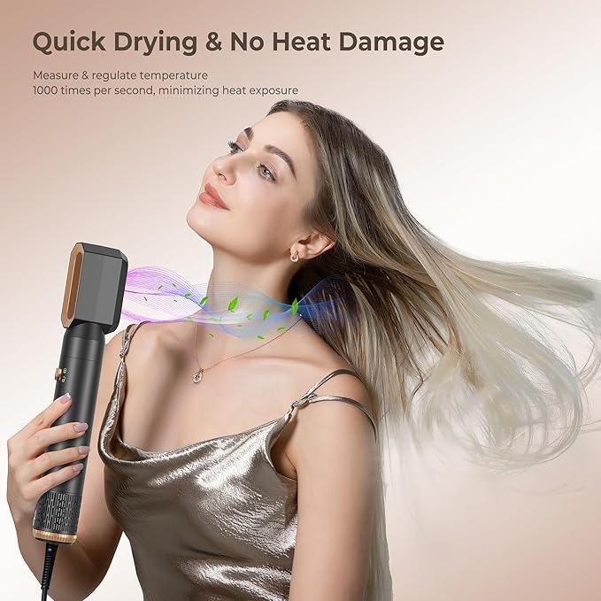 6 in 1 Blow Dryer Brush, Upgrade Hair Dryer Brush Set Negative Ion Air Styler Curling Wrap Air Curler, Hot Air Brush Curling Iron Hair Styling Tools As A Gift for Straight/Curl/Dry/Smooth