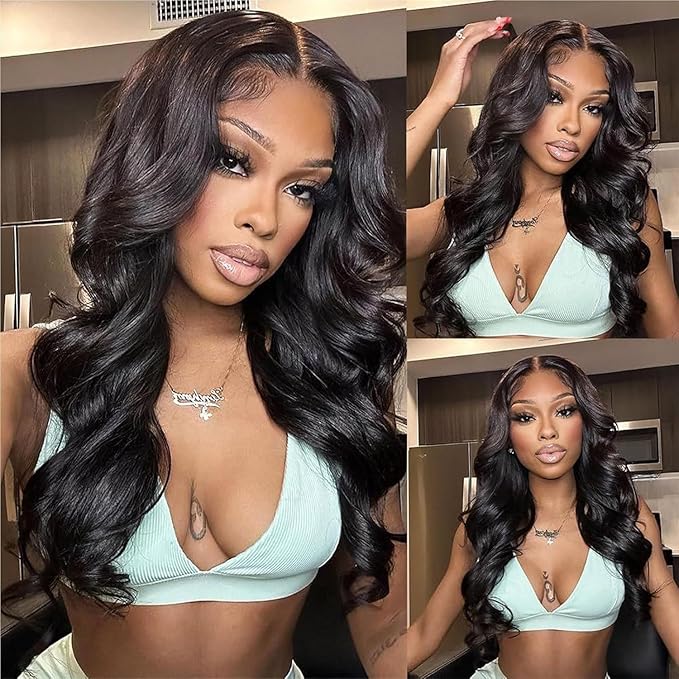 13x6 Body Wave Lace Front Wigs Human Hair Pre Plucked 180 Density Virgin Real Human Wig 3x Longer Lifespan HD Lace Frontal Wigs Human Hair for Women (Natural Black, 22inch)