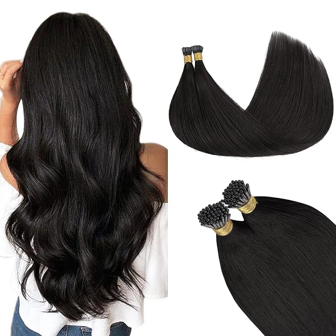 GOO GOO I Tip Hair Extensions - Real Human Hair, 16inch 100g 200S, Cold Fusion, Invisible Remy, 1B Natural Black
