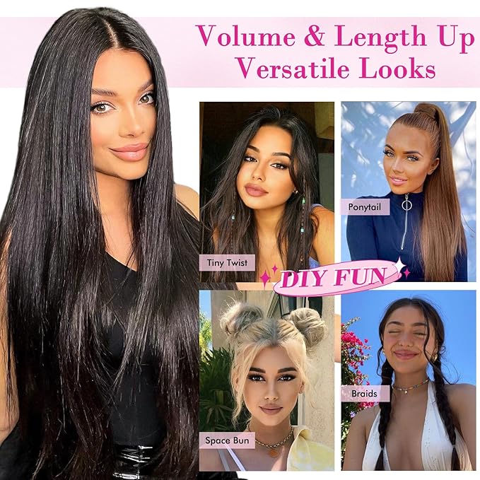 REECHO 28" Straight Super Long 4 PCS Set Thick Clip in on Hair Extensions Medium Ash Brown