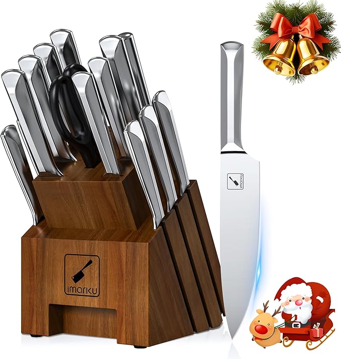 imarku Knife Set, 16PCS High Carbon Stainless Steel Kitchen Knife Set with Block Ultra Sharp Knife Block Set, Japanese Knife Set with Dotted Non-slip Ergonomic Handle, Best Gifts