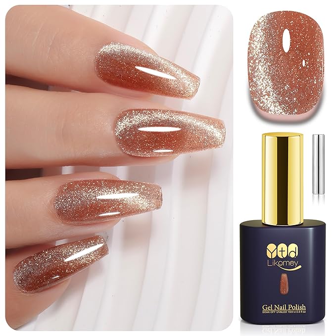 YTD Likomey Cat Eye Gel Nail Polish,Platinum 15ml Pink Magnetic Reflective Flash Sparkle Glitter Shiny Salon Home Fall Winter UV Varnish with Magnet Stick,HEMA Free TPO Free,MY513