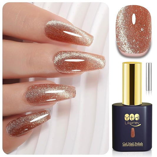 YTD Likomey Cat Eye Gel Nail Polish,Platinum 15ml Pink Magnetic Reflective Flash Sparkle Glitter Shiny Salon Home Fall Winter UV Varnish with Magnet Stick,HEMA Free TPO Free,MY513