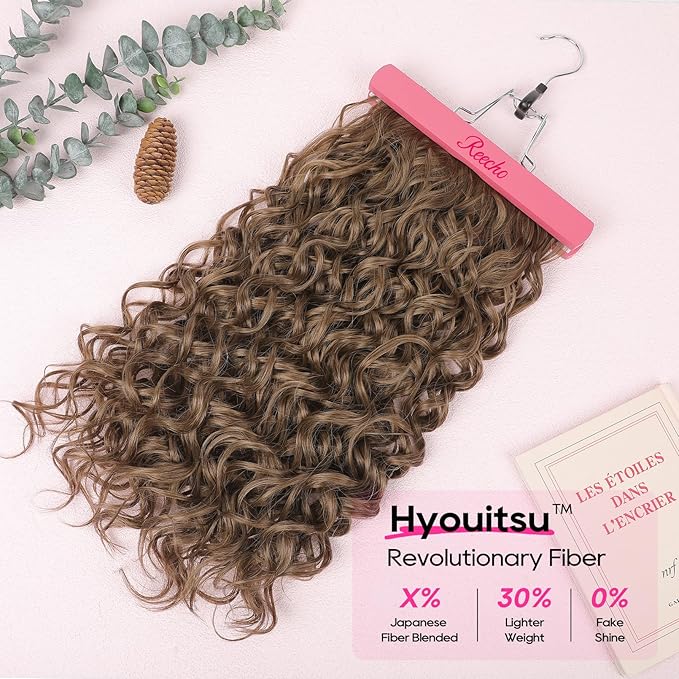 REECHO Curly Hair Extensions, 4PCS 20 inch Clip in Hair Extensions Lace Weft Short Curly Extensions Clip Ins Invisible Natural Hairpieces for Women, Light Brown