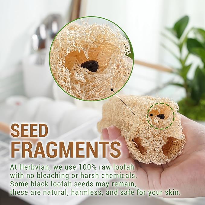 Natural Vietnamese Loofah Sponge, 100% Plant-Based Luffa Exfoliating Body Scrubber for Shower, Multi-Functional for Kitchen, Ideal for Men & Women, Spa & for Pet (6pcs/Pack)