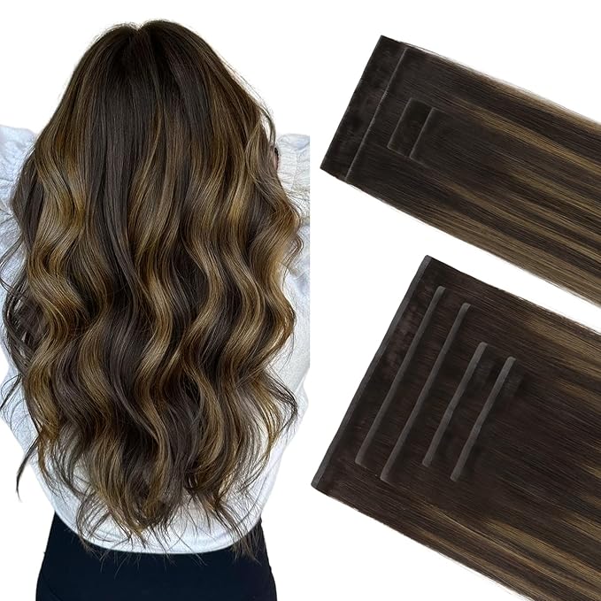 GOO GOO Invisi Edge Clip in Hair Extensions Set, 14inch 130g, 4pcs Injected Seamless PU Clip ins and 5pcs Classical PU Clip ins, Virgin Real Human Hair, #(T2/6) P2