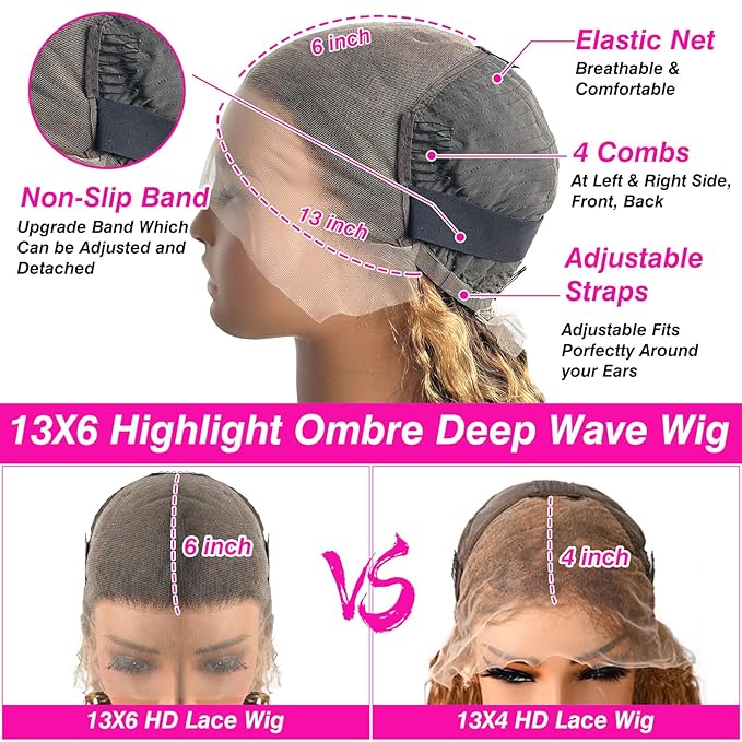 200% Density Highlight Ombre Deep Wave Lace Front Wigs Human Hair 4/27 Colored Honey Blonde Human Hair Wig 13x6 HD Lace Front Wig Pre Plucked 22 Inch