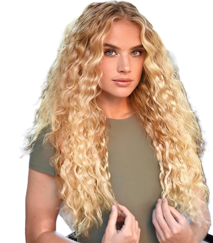 EnvieMe Luxury Hair Extensions Remy Cuticle Intact Double Drawn Real Human Hair Deep Wave Curl, Seamless-Invisible Clip-In Hair Extentsons #1001 Light Blonde 110g 20 inch 8 pcs