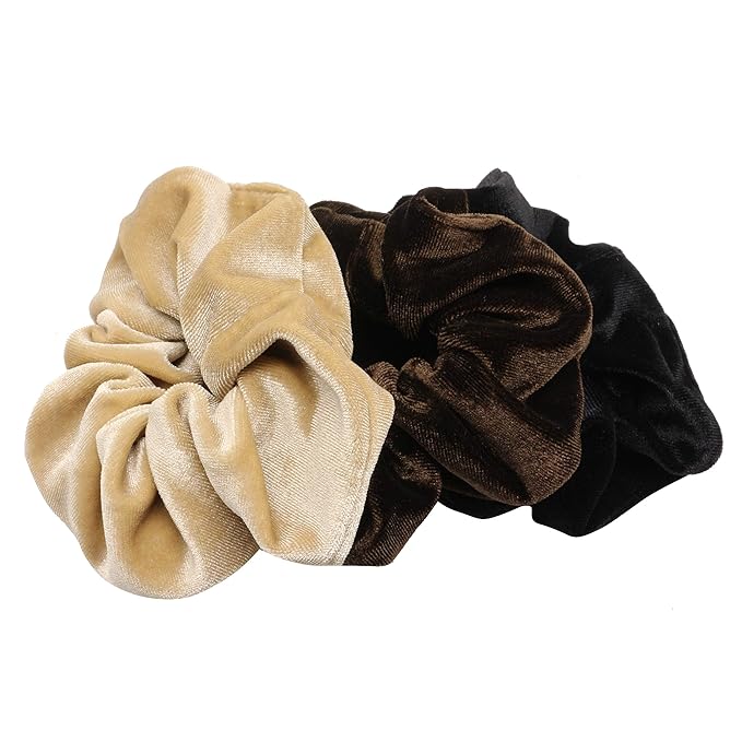 Dofash 3Pcs Excellent Velvet Traceless Beauty Thermal Twisters Hair Scrunchies Assorted Color With Delicate Bag For Girls And Woman （Black +Brown+Blonde)