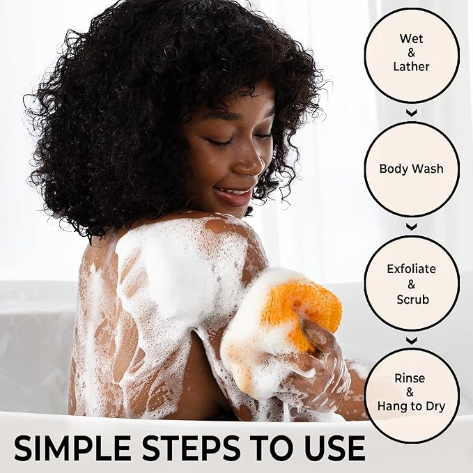 Authentic African Net Sponge with Knots - Afro Scrubber Bath Loofah Exfoliating Net Sponge for Shower - 4 Pack African Bath Sponges Exfoliator for Most Skin Types Back Scrub Washer Accessories