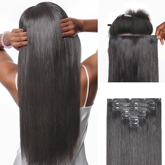 LUVME 0.59mm Zero Trace Invisible Clip in Hair Extensions, Silky Straight 2 Pack 6 Pcs 100g 24 Inch, 100% Real Human Hair Clip Ins, Sleek Silky Finish with Seamless Invisible Weft for Daily Wear