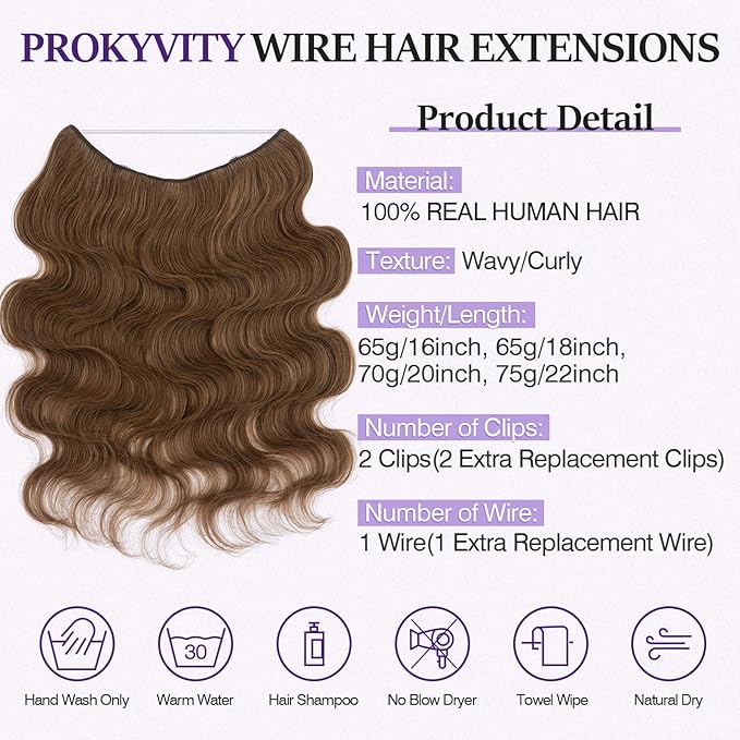 Halo Hair Extensions Real Human Hair,Halo Hair Extension 100% Human Hair,Wire Hair Extensions,Wavy Warm Brown 12inch/55g