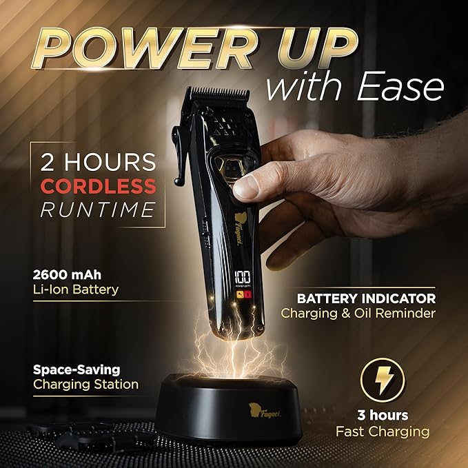 Fagaci Professional Hair Clippers for Men with DLC Blades and High Torque, Vector Motor 12000 RPM Professional Barber Clippers Cordless, Mens Hair Clipper Cordless Set
