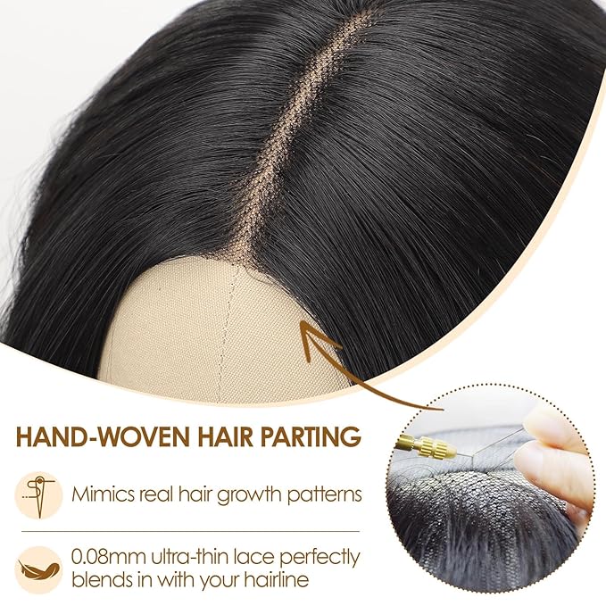 AISI HAIR Black Wig for Women Medium Length Wave Curly Glueless Synthetic Heat Resistant Hair Wigs for Daily Party Cosplay