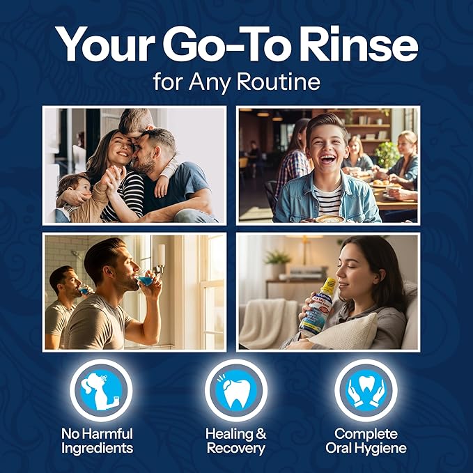 H2Ocean Healing Rinse Natural Sea Salt Mouthwash - Alcohol & Fluoride-Free Oral Care for Sore Throats, Wisdom Teeth Recovery & Gum Health - Mouth Rinse & Whitening Mouthwash, Arctic Ocean Mint, 16 oz