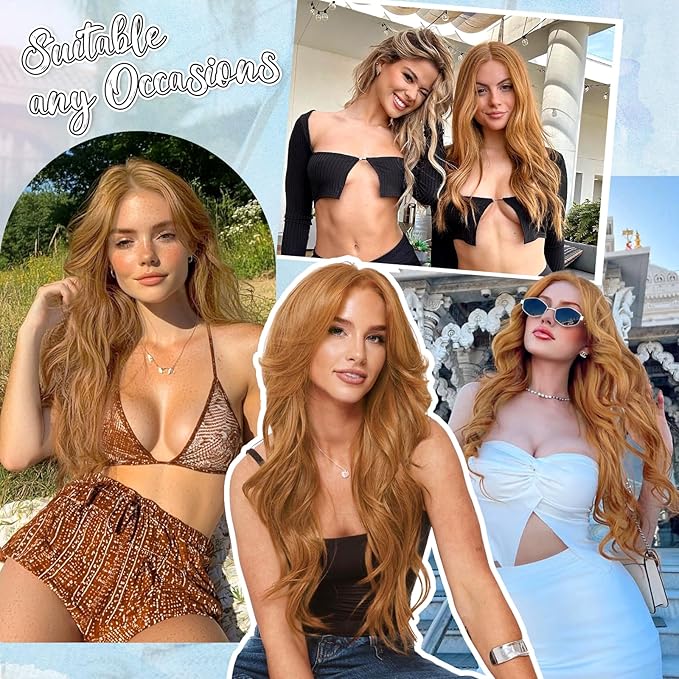 KooKaStyle Invisible Wire Hair Extensions Long Wavy Layered Synthetic Hair Extensions with Transparent Wire Adjustable Size 6 Secure Clips Auburn Hairpieces for Women 20 Inch