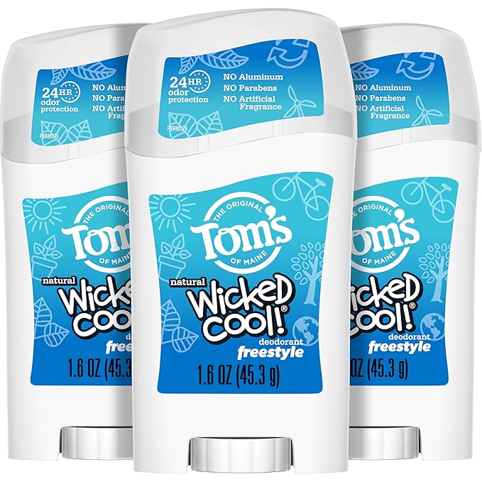 Tom’s of Maine Freestyle Wicked Cool! Natural Deodorant for Tweens, Aluminum Free Deodorant Stick, 1.6 oz (18 Pack)