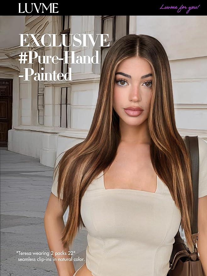 LUVME Straight Seamless 110g 7Pcs Clip in Hair Extensions Full Max with 14inch Remy Human Hair Extensions, Highlight Color 100% Real Soft
