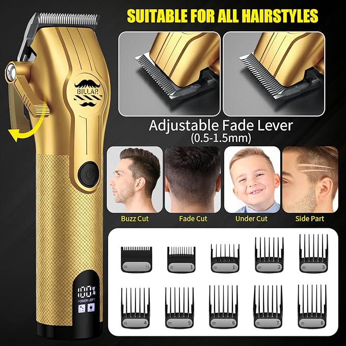 BILLAR Professional Barber Clippers and Trimmer Set - Foil Shaver Professional Hair Clippers for Men, Mens Cordless Hair Clipper for Barbers Haircut Kit（Golden）