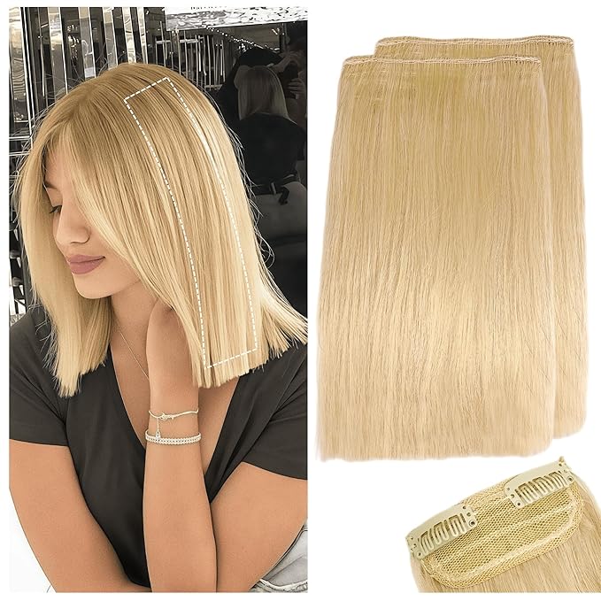 2 Pcs Short Clip in Hair Extensions, Human Hair Clip in Extensions Women Adding Volume 8 Inch Golden Blonde