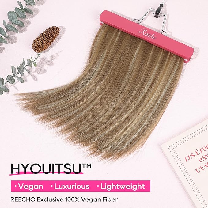 REECHO 12" Invisible Wire Hair Extensions with Thinner Softer Lace Weft Adjustable Size Removable Secure Clips in Short Straight Secret Hairpiece for Women - Dark Ash Brown with Highlights