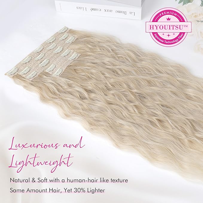 Clip in Hair Extensions, REECHO 5PCS Brown Hair Extensions 24" Thick Long Loose Waves hair extensions HE002 Invisible Lace Weft Natural Soft Hairpieces for Women – Blonde