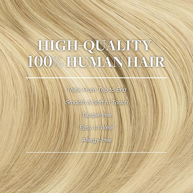 GOO GOO Clip in Hair Extensions Real Human Hair, Remy Human Hair Extensions Clip ins for Women, Natural Human Hair, 14inch 150g 9Pcs, 18D/22F Dirty Blonde Highlights