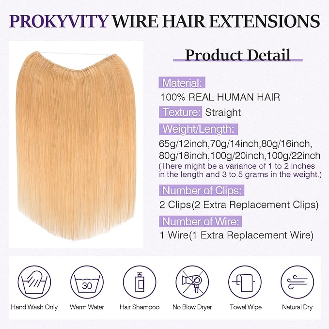 Halo Hair Extensions Real Human Hair,Halo Hair Extension 100% Human Hair,Wire Hair Extensions,Thicker Honey Blonde 16inch/80g