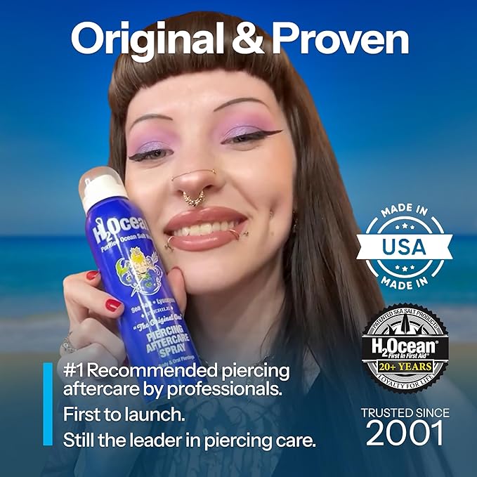 H2Ocean Piercing Aftercare Spray and Keloid Bump Removal– Sea Salt Spray for Body and Facial Piercings– Ear, Nose,Navel,Oral & Body Piercing Cleaner, Aftercare Solution for New Piercings–4oz,Pack of 3