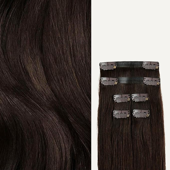 Luxy 100% Remy Human Hair Extensions for Thin Hair Thinning Hair Fill-Ins – 6 Seamless Wefts Multi-Dimensional Color Blend - Natural-Looking Volume & Coverage 80 grams 16" Dark Brown Thinning