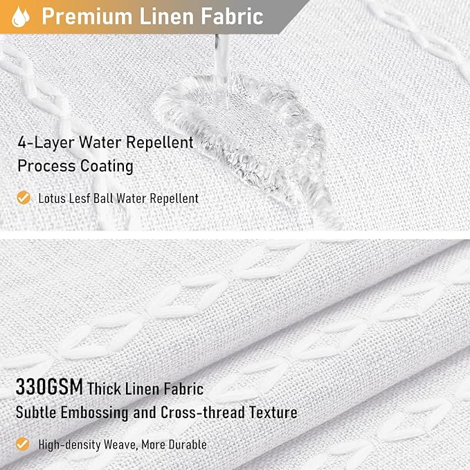 BTTN White Farmhouse Shower Curtain, Boho Linen Striped Heavy Duty Fabric Shower Curtain Set with Tassel, Bohemian Country Ultra Thick Shower Curtain for Bathroom, Wrinkle Free, Water Repellent, 72x72