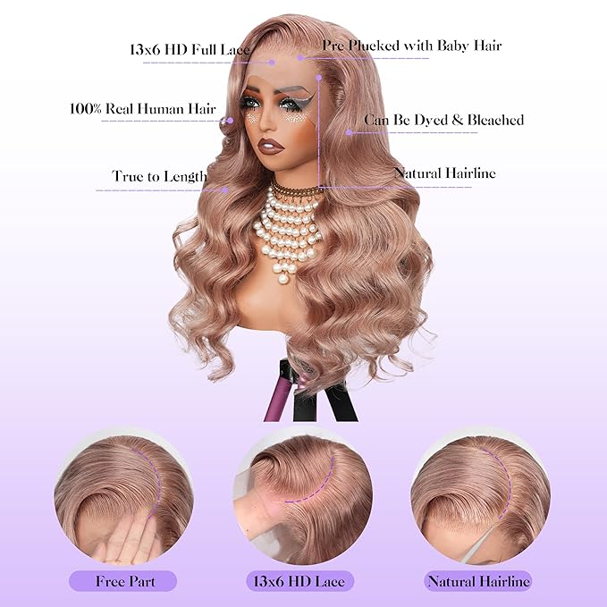 Ash Blonde Wig Human Hair 250 Density 28 Inch 13x6 Body Wave Colored Lace Front Wig Human Hair Pre Plucked, No Synthetic Blend True to Length Easy to Dye Tangle Free Shedding Free Triple Lifespan 3X
