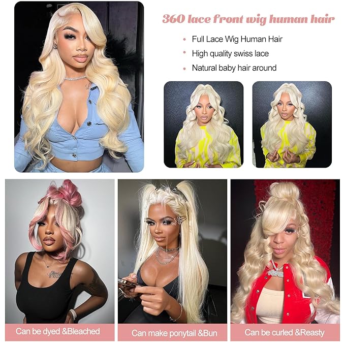 Alimubi 613 Lace Front Wig Human Hair 360 Lace Front Wigs Body Wave Full Lace Human Hair Wigs 200 Density HD Lace Front Wigs (38 inch)