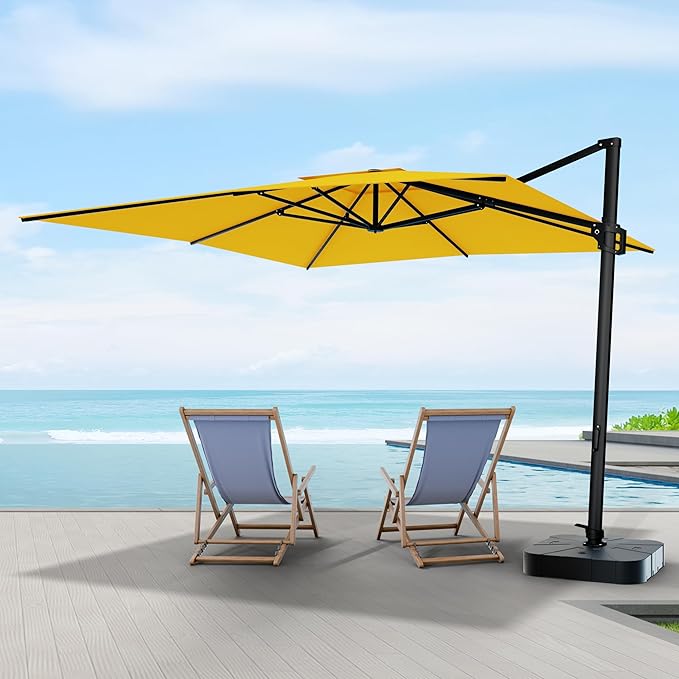 Midtown Umbrellas 9 x 9 Ft Outdoor Cantilever Patio Umbrella w/Terylast Sand Fabric - Rotate Tilt 360° Offset Patio Umbrella, Deck Patio Umbrella, Backyard Umbrella & Garden Umbrella - Black Frame