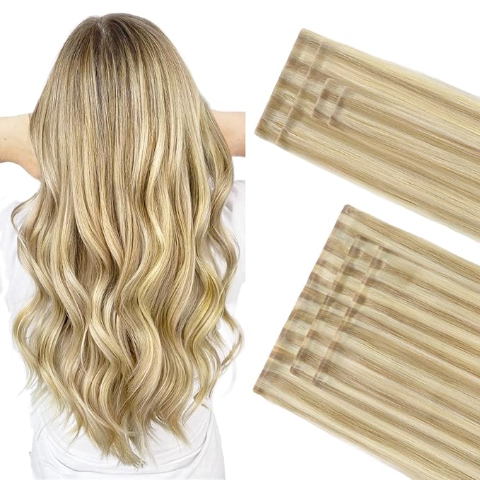 GOO GOO Invisi Edge Clip in Hair Extensions Set, 14inch 110g, 4pcs Injected Seamless PU Clip ins and 3pcs Classical PU Clip inss, Virgin Real Human Hair, #P16/22A