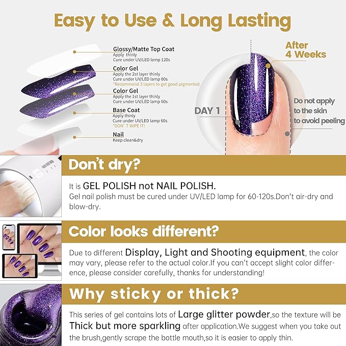 YTD Likomey Vintage Purple Glitter Gel Nail Polish,15ml Fall Winter High Pigment Shimmer Shiny Sparkly Salon Home DIY Manicure UV Color Varnish,SF404