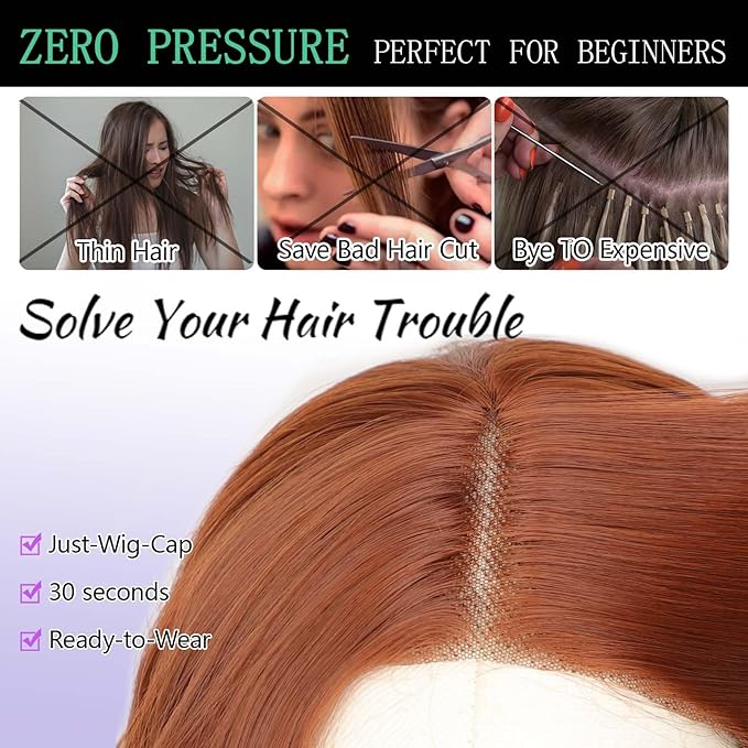 AISI HAIR 14 Inch Orange Wigs for Women - Shoulder Length Wave Wig with Pre-Cut Lace Hairline, Middle Part Natural Wavy Bob Synthetic Heat Resistant Fiber for Daily and Party