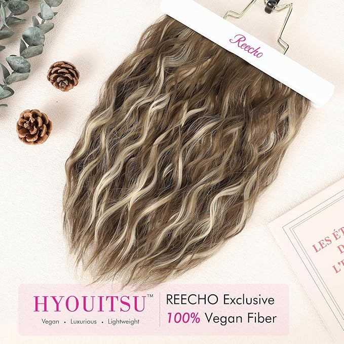 REECHO Hair Extensions, 4PCS Clip in Hair Extensions 12" Short Curly Wavy Brown Invisible Lace Weft Natural Soft Hairpieces for Women – Ash Brown with Highlights