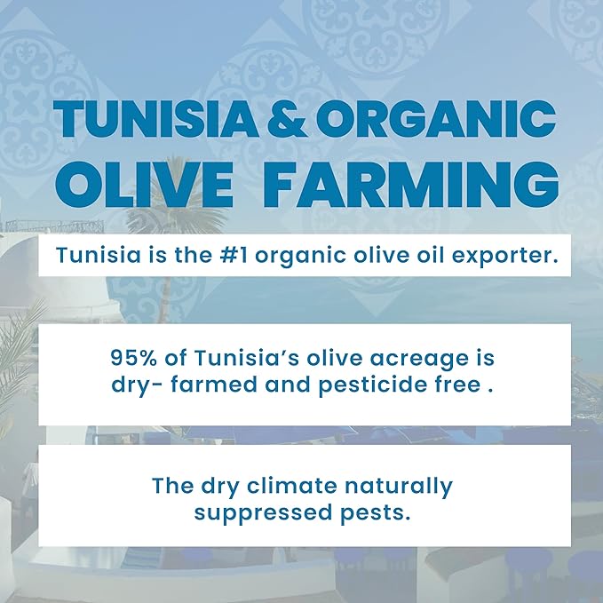 Organic Extra Virgin Olive Oil – Single Origin Chemlali Olives from Tunisia, USDA Certified, Smooth & Buttery, First Cold Press, Hand-Picked, Family Made, Everyday Cooking Oil - 500mL (16.9 oz)