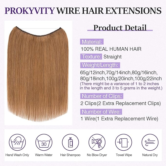 Halo Hair Extensions Real Human Hair,Halo Hair Extension 100% Human Hair,Wire Hair Extensions,Thicker 06 Light Brown 16inch/80g