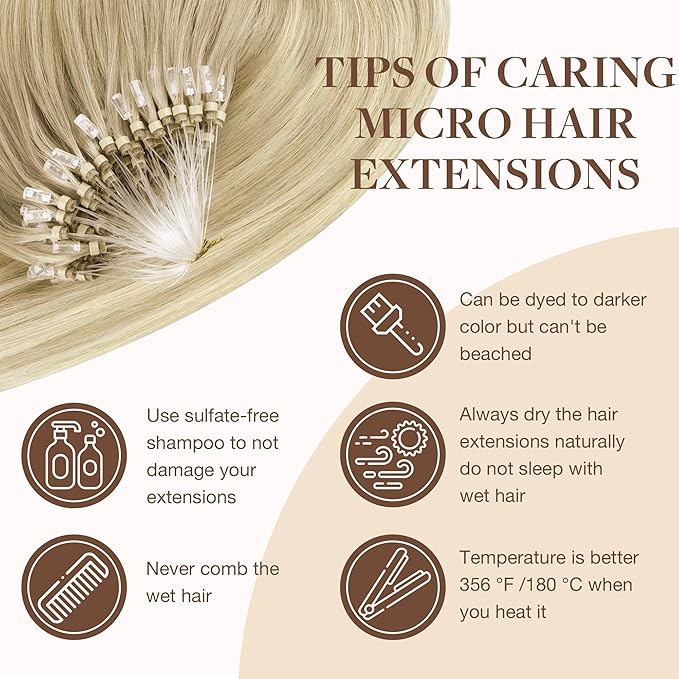 GOO GOO Micro Link Tip Hair Extensions, Real Human Hair, 16inch 50g 50S, Cold Fusion, Invisible Remy, Natural Blonde Balayage