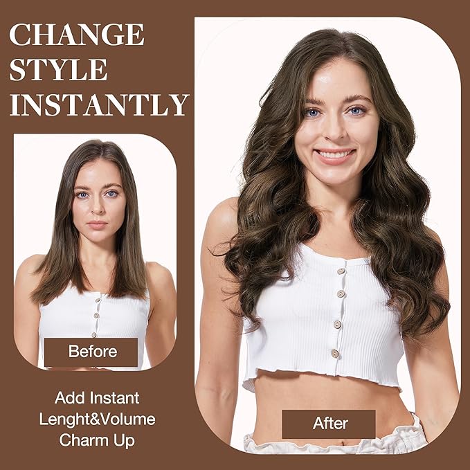 GOO GOO Clip in Hair Extensions Real Human Hair, Remy Human Hair Extensions Clip ins for Women, Natural Human Hair, 22inch 120g 7Pcs, 1B/6/1B Balayage Natural Black to Chestnut Brown