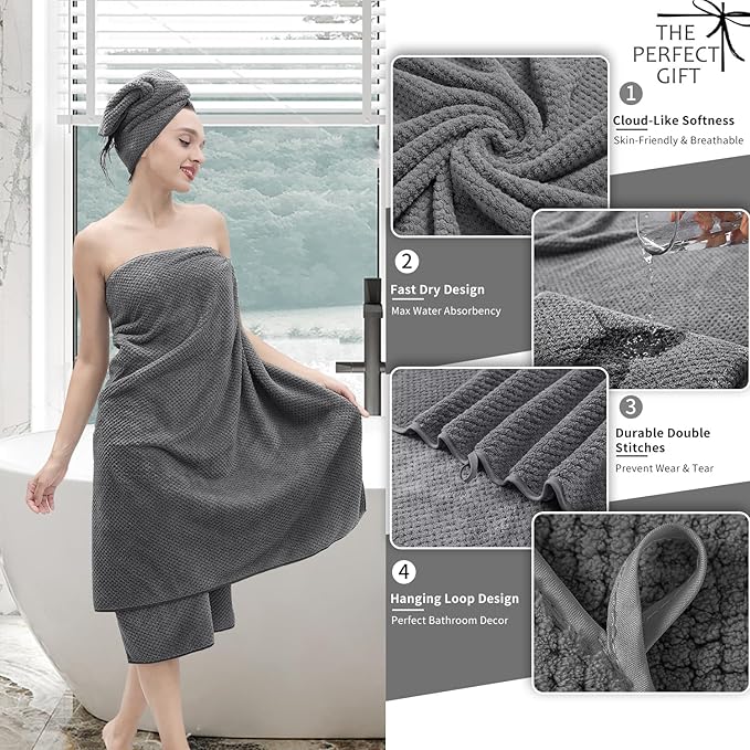 8 Piece Bathroom Towel Set Dark Gray |2 Oversized Large Bath Towels Sheet,2 Hand Towels and 4 Washcloths| 600GSM Ultra Soft Luxury Premium Towel Set Highly Absorbent Quick Dry Hotel Towel Collection