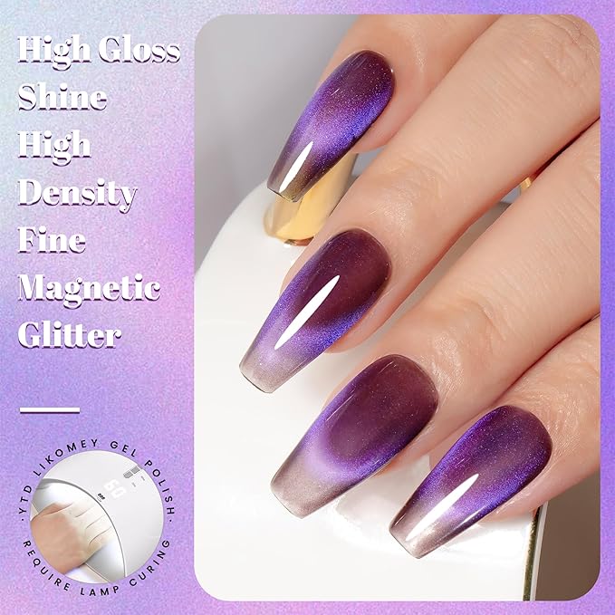 YTD Likomey Cat Eye Gel Nail Polish,High Shine Glass 15ml Mystic Purple Magnetic Glitter Translucent Jelly Salon Home Fall Winter UV Color Varnish with Magnet Stick,HEMA Free TPO Free,MY507
