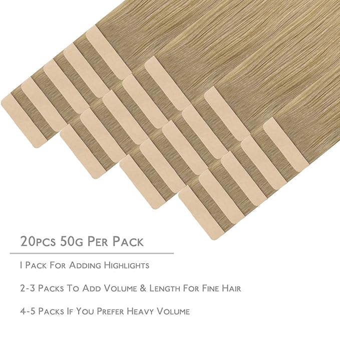 WENNALIFE Tape in Hair Extensions Human Hair, 20pcs 50g 14 inch Balayage Dirty Blonde to White Blonde Remy Hair Extensions Straight Human Hair Tape in Extensions Skin Weft Tape Extensions Human Hair