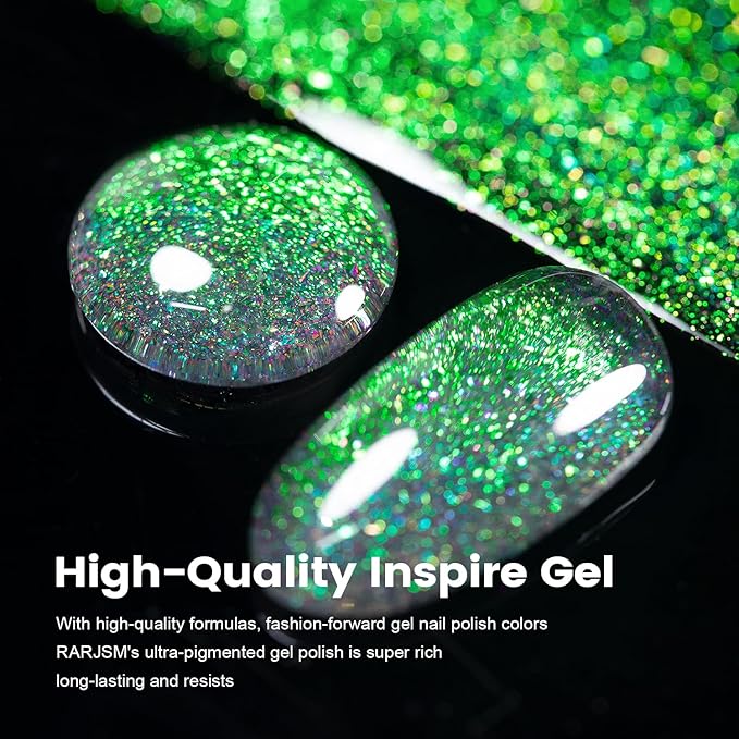 RARJSM Chameleon Gel Nail Polish Green to Purple Multichrome Big Flakes Color Changing Glitter Chrome GelPolish Curing Requires Sparkle Shimmer Nail Gel Varnish Soak Off DIY at Home Salon 15ml