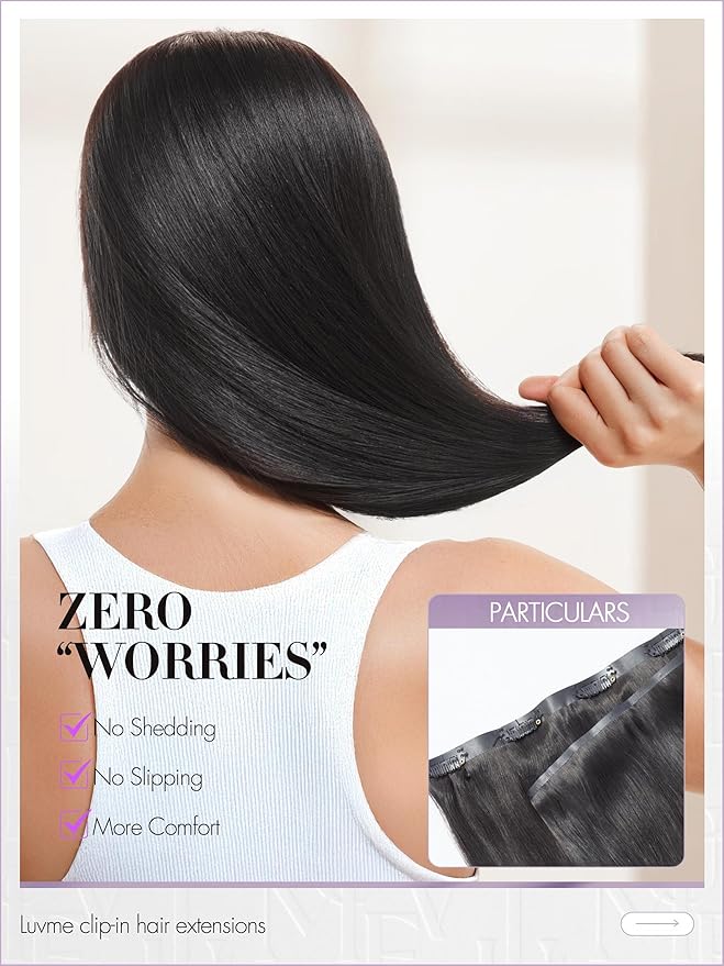 LUVME Straight Seamless 70g 4Pcs Clip in Hair Extensions Full Max with 18inch Remy Human Hair Clip ins Extensions, Natural Black 100% Real Soft Hair