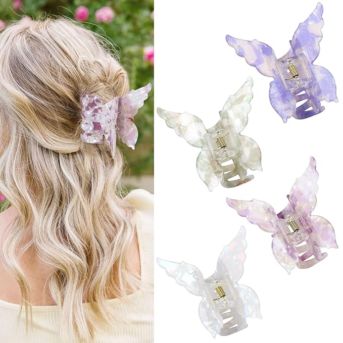 Shinowa Butterfly Hair Clips, 4 Packs Butterfly Hair Claw Clips for Thick Thin Hair, 2.75 Inch Beautiful Hair Clips for Styling, Hair Accessories for Girls and Women