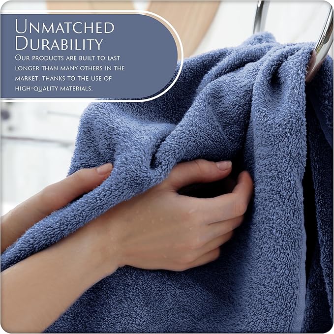 MAURA Basics Hand Towels for Bathroom with Hanging Hook Loops. Soft, Durable, Long Lasting and Absorbent Hand Towel Sets for Bathroom, American Standard Size 16"x28", Denim Blue